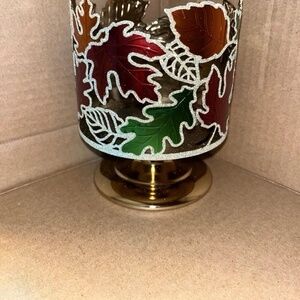 Bath and Body Works Metal Pillar Pedestal Candle Holder Autumn Fall Leaves 3 wic